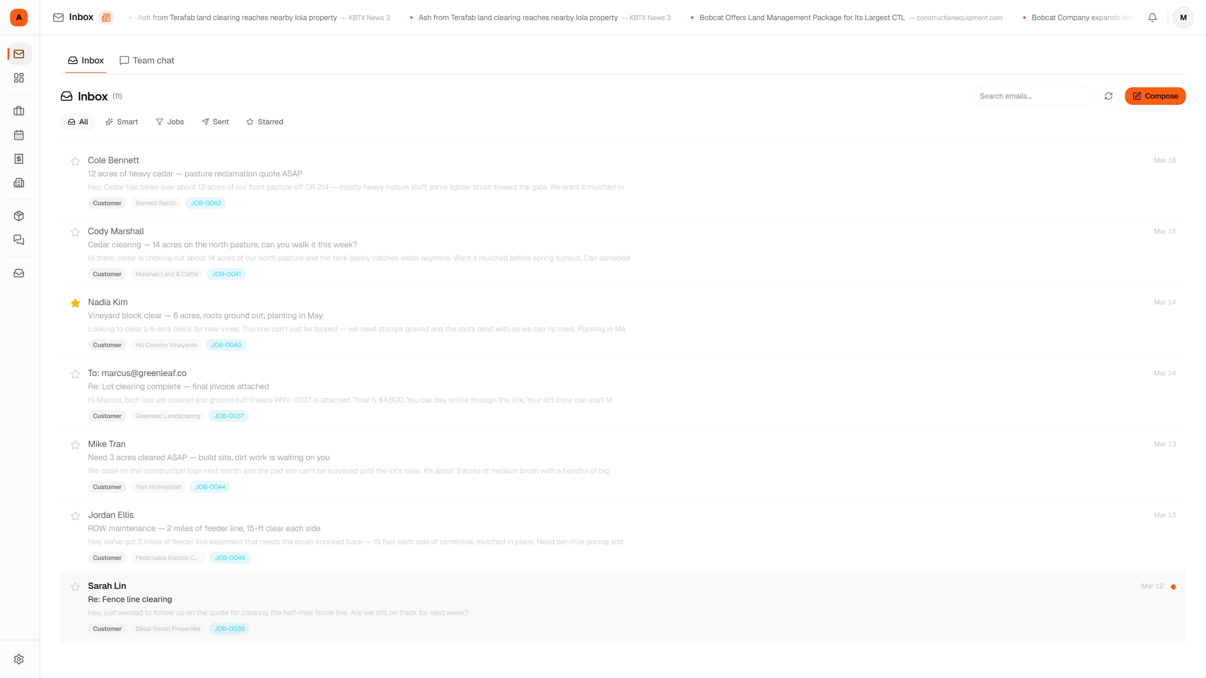 Lead inbox — the Mastiff web app