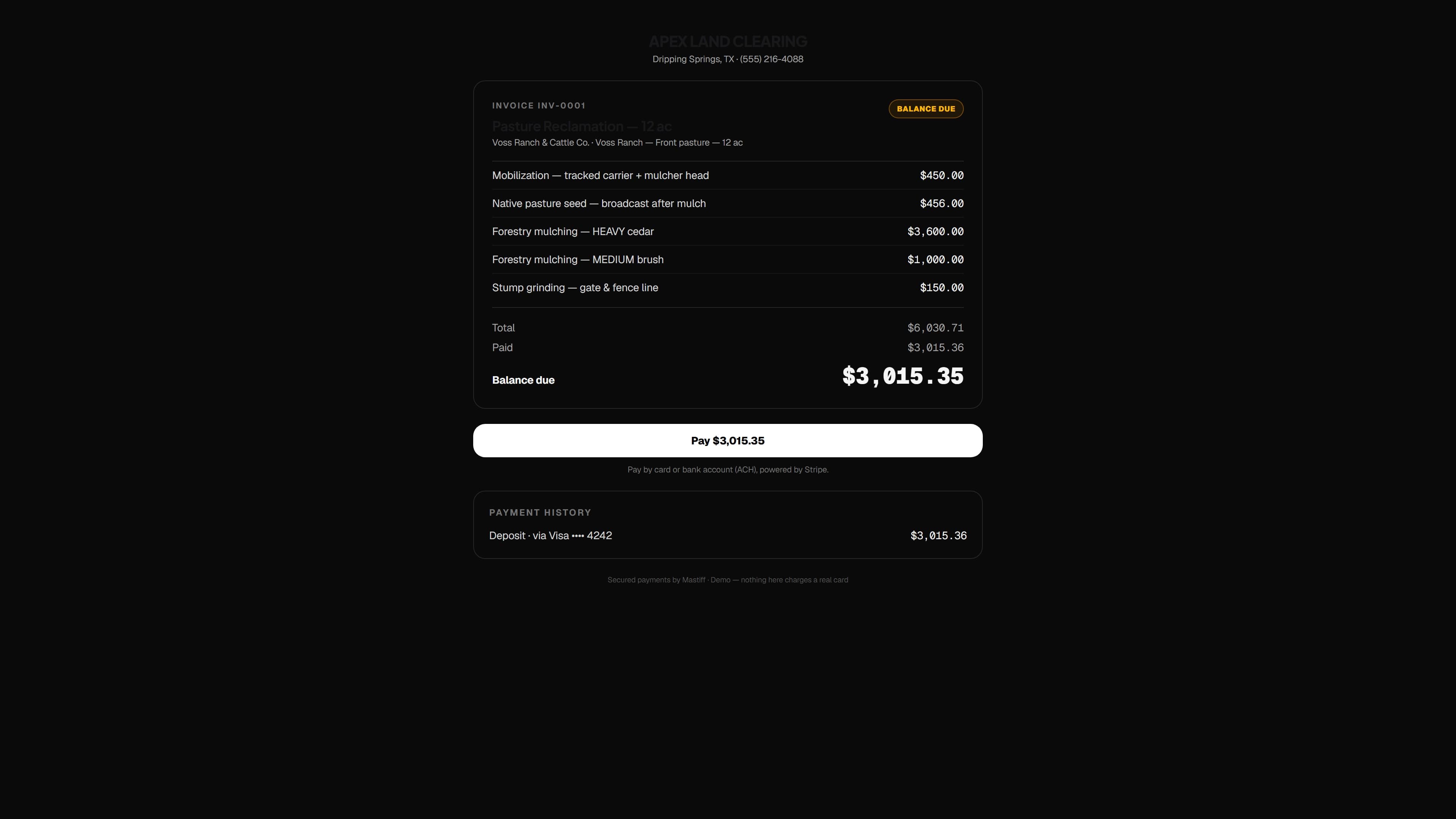 Deposit paid — the Mastiff web app