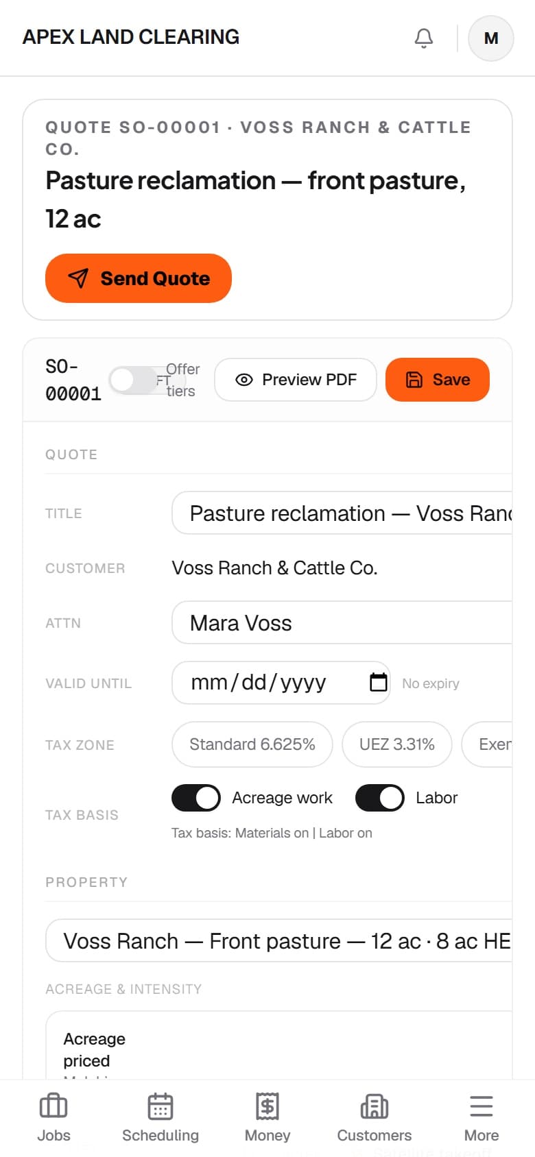 Quote builder — the Mastiff mobile app