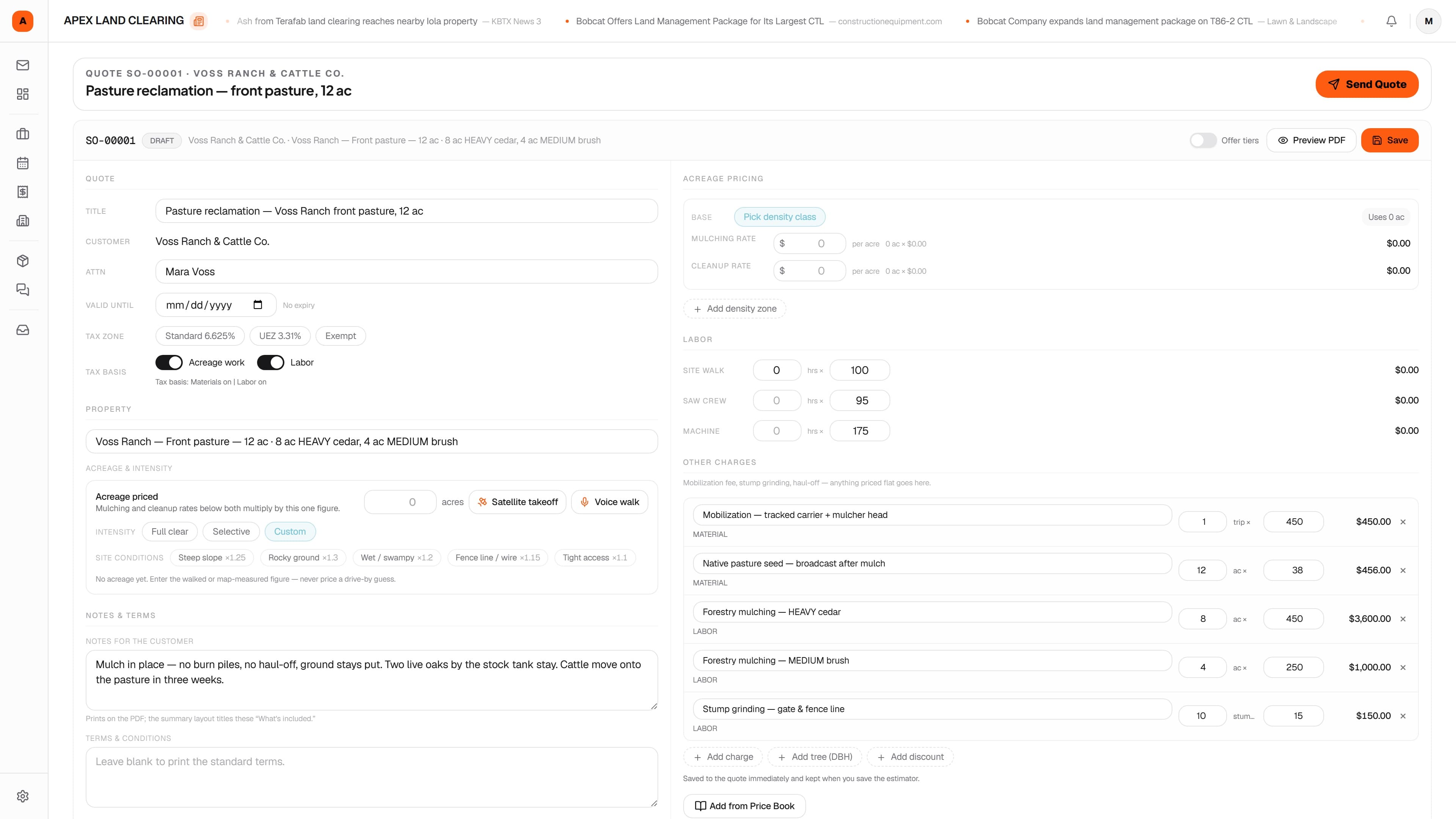 Quote builder — the Mastiff web app